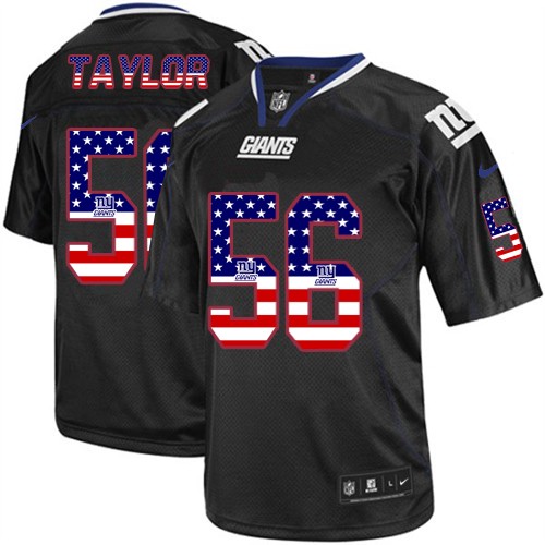 Men's Elite Lawrence Taylor Nike Jersey Black - #56 USA Flag Fashion NFL New York Giants